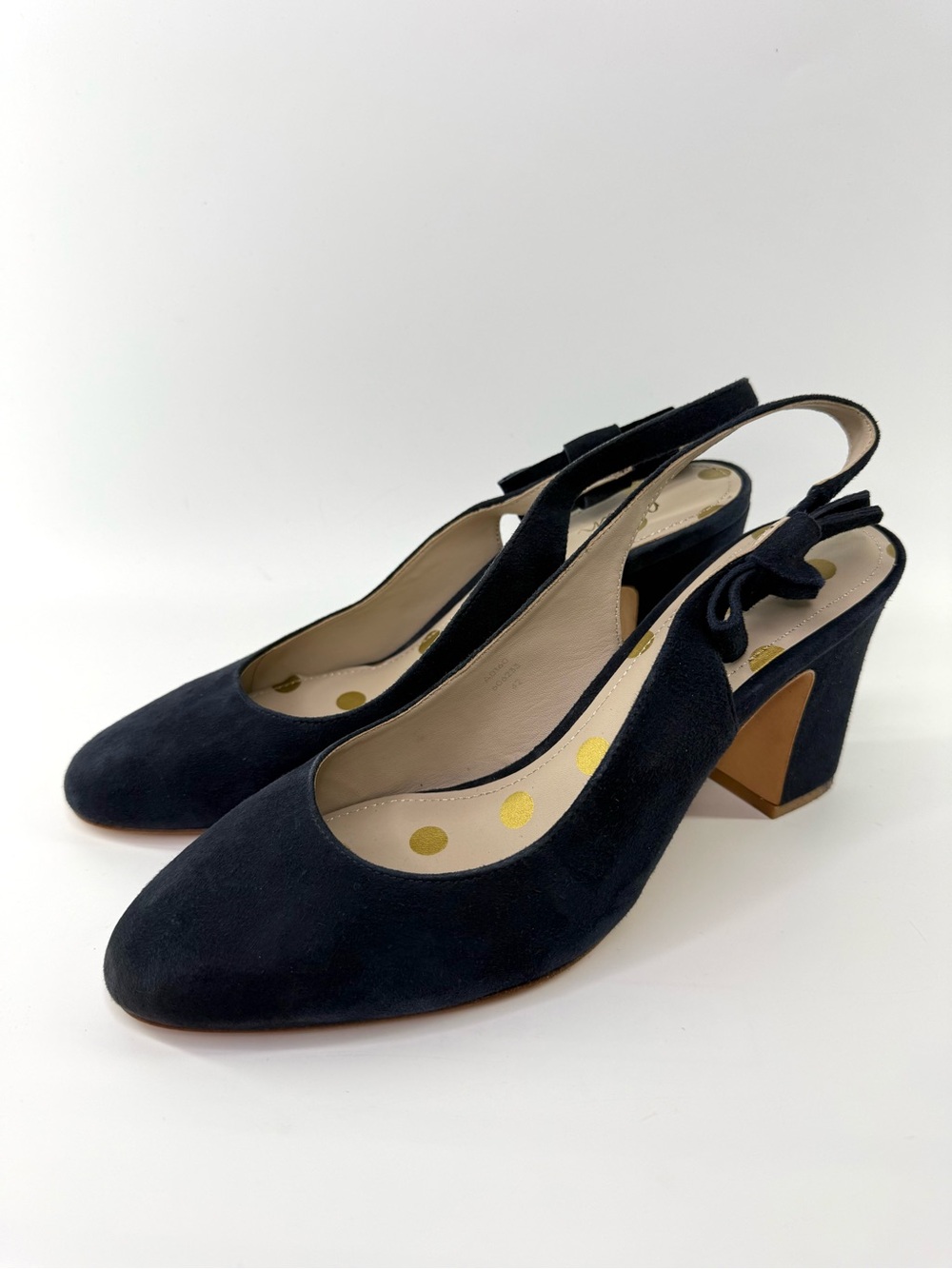 Boden Sena Navy Blue Suede Bow Slingback Block Heel Pumps 42/10.5 US